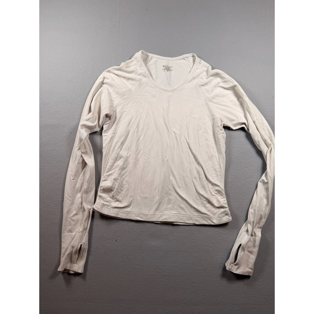 Small White Athleta Long sleeve white basic Vneck Tee with finger holes